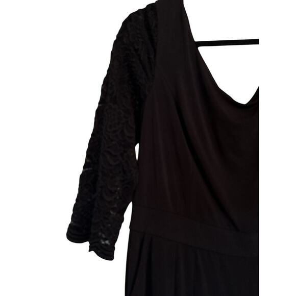 Jessica Howard Women Lace Sleeve V-Neck Wide Leg Jersey Jumpsuit SZ 16 Black - Picture 5 of 10